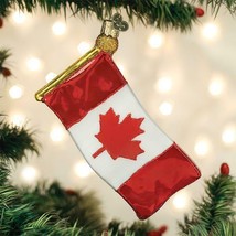 Old World Christmas Canadian Flag Red Maple Leaf Glass Christmas Ornament 36248 - $17.88