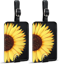 Leather Luggage Tags for Suitcases Set of 2 Cute Sunflower Leather Suitcase Tags - £9.61 GBP