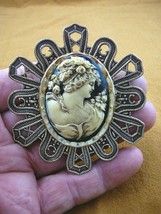(CM33-20) Roman strong Woman flower black + ivory CAMEO oval Pin Pendant Jewelry - £27.95 GBP