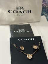 Coach Open Circle Rose Gold Necklace and Tea Rose Stud Earrings Set with  Bag - £22.05 GBP