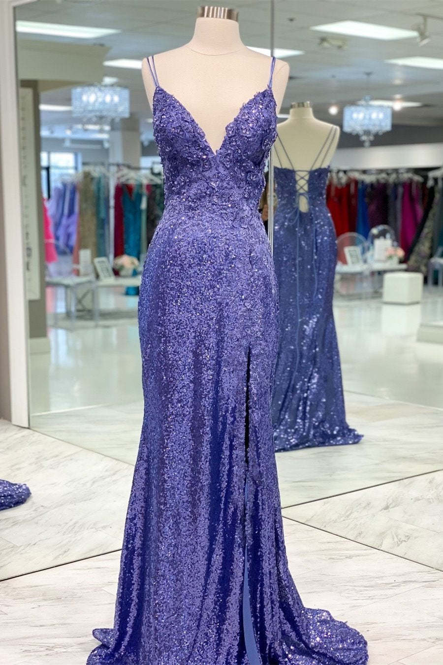 Purple Mermaid Prom Dresses Hight Neck Sequins Long Sleeve Evening Dresses