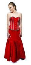 Red Velvet Check Stripes Burlesque Costume Overbust Corset Waist Trainer Bustier - £50.61 GBP