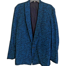 VTG Cotler Smoking Tuxedo Jacket Size 40 One Button Teal Black Paisley Jaquard - £47.78 GBP