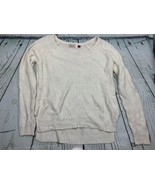Womens Sweater Knit White Fleece Long Sleeve V-Neck Pullover Polyester S... - £15.88 GBP