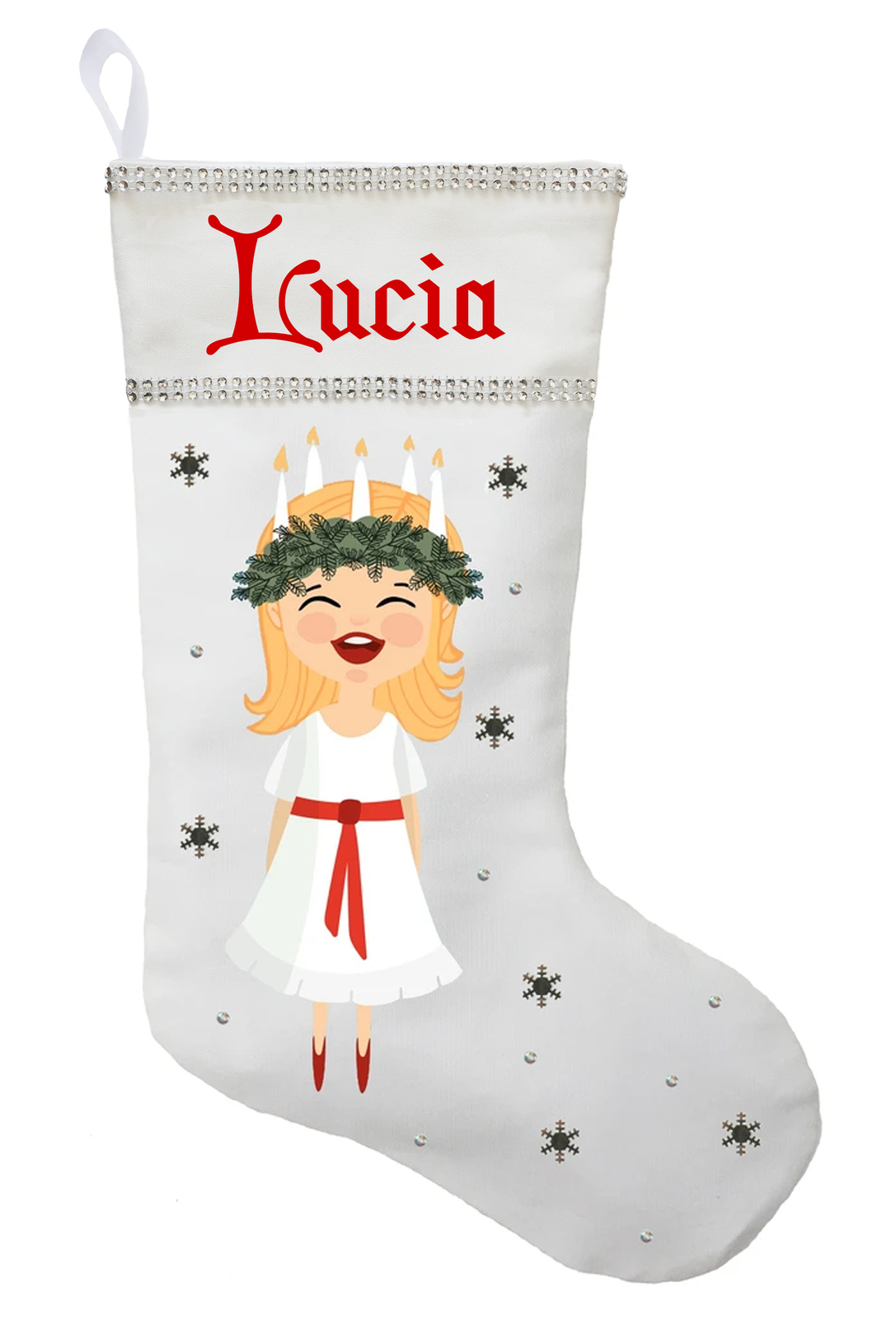 Santa Lucia Christmas Stocking, Personalized and Hand Made Swedish Santa Lucia