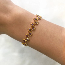 Gold Flower with Purple Bracelet Bling Shiny Formal NEW - £12.77 GBP
