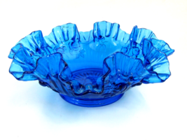 Vintage Fenton Cabbage Rose Ruffled Edge Bowl Candy Dish Colonial Blue 9.5&quot; HTF - £50.49 GBP