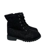 Cherokee Girls Black Sparkle Glitter Lace Up Side Zip Moto Combat Boots ... - $12.86