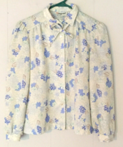 Vintage 70&#39;s Fire Island size M blouse button close white flower print, made USA - £9.69 GBP