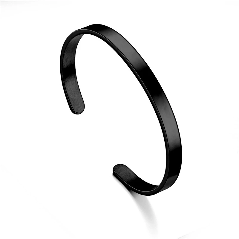 6MM Classic Black Cuff Men Bracelets Bangles Stainless Steel Luxury Fashion Bang - £15.78 GBP