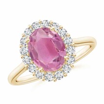 ANGARA Oval Pink Tourmaline Ring with Floral Diamond Halo for Women in 14K Gold - £1,146.49 GBP