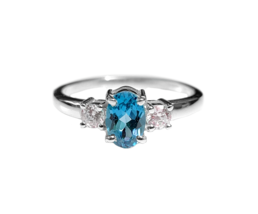 Swiss Blue Topaz Moissanite Engagement Ring Natural Blue Topaz Moissanite Ring - £39.14 GBP