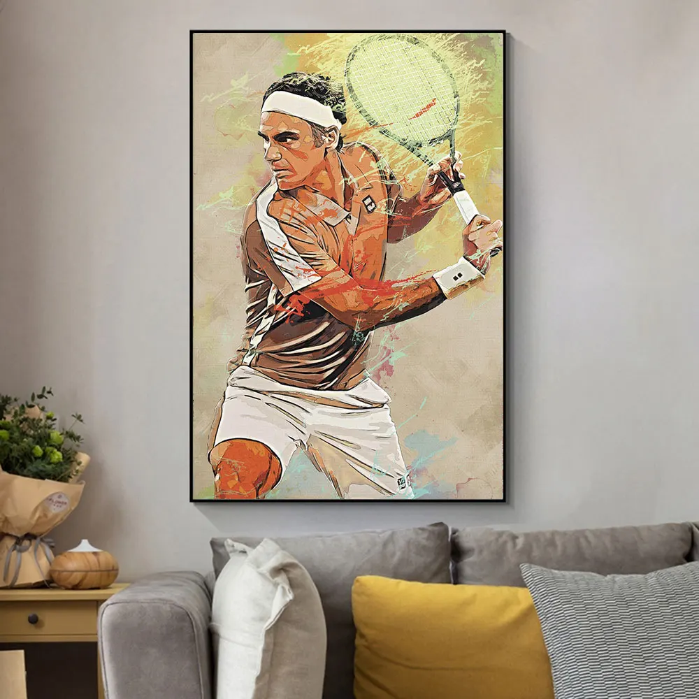 Sporting Roger Federer Poster and Prints Famous Tennis Player Painting Canvas Wa - £23.90 GBP