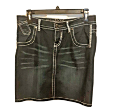 5/6 Dark Blue Denim Short Mini Skirt Maurices Embroidered Pockets Whiske... - $26.17