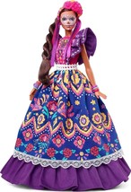 Barbie Doll Dia De Muertos Doll Ruffled Dress Flower Crown &amp; Calavera Face Paint - £37.95 GBP