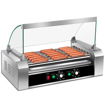 Costway Commercial 18 Hot Dog Grill Cooker Machine Stainless 7 Roller W/ cover - £219.81 GBP