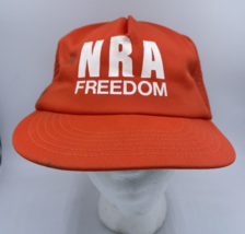 VTG NRA Freedom Trucker Hat Mesh Back USA Made Gun Snapback Orange Hi Vi... - £6.91 GBP