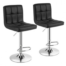 Set of 2 Swivel Adjustable PU Leather Bar Stools with Back and Footrest-Black - £141.86 GBP