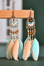 Multicolor Bohemian Hollow-out Feather Tassel Earrings - £5.04 GBP