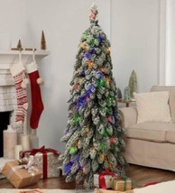 Artificial 4ft Down-Swept Bough Flocked Tip Pre-Lit Green Christmas Tree Lights - £33.60 GBP