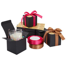 50 Pack Kraft Black Paper Gift Boxes, Bulk Set With Ribbon And Stickers, 3X3X3&quot; - £43.14 GBP