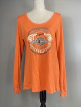 Harley Davidson Womens Orange Long Sleeve T-Shirt Tee Colonial Prince George Va. - £8.93 GBP