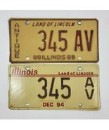 1989 &amp; 1994 Illinois Antique License Plate Matching 345 AV Different Year - $36.63