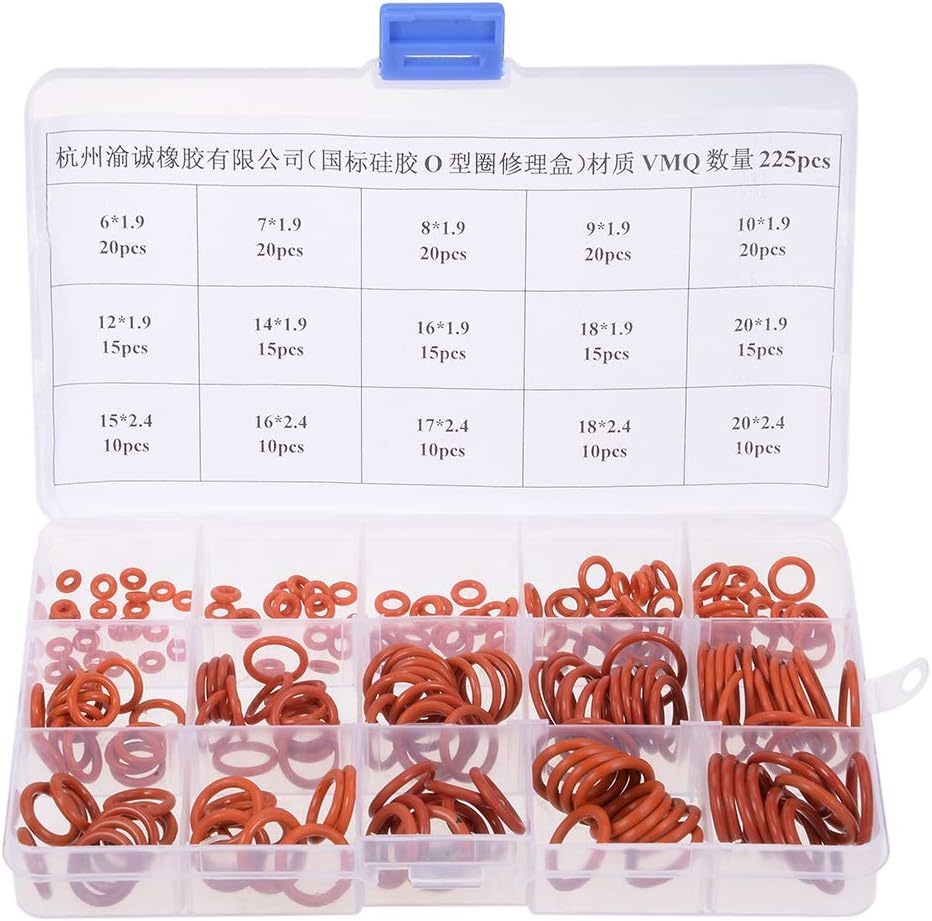 Uxcell Silicone Rubber O-Ring Assortment Kit 225 Pieces 15 Sizes Metric ... - $35.96