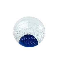 Clear Glass Controlled Bubbles Cobalt Blue Round  Paperweight Encased No... - £39.67 GBP