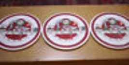 Set of 3 Vintage 80s Christmas Goose JOY Holiday Cermaic Tiles Trivets 6&quot; Round - £19.86 GBP