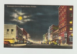 Postcard GA Georgia Albany Washington Street at Night Moonlight Linen Un... - £3.88 GBP