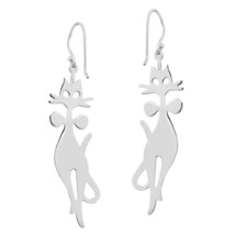 Sophisticated Foxy Femme Cat Sterling Silver Dangle Earrings - £17.43 GBP