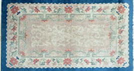 2.5&#39; X 4&#39; Vintage Handmade Chinese Art Deco Fette Wool Accent Rug Gray Blue - £155.73 GBP