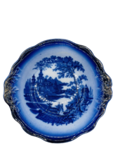 Antique Flow Blue Serving Bowl Gilt Edge Makers Mark Barkers Kent 10-inch Round - £47.33 GBP