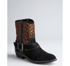 Kelsi Dagger Tempest Brown Black Leather Printed Calf Hair Ankle Boots, 7.5 - £31.53 GBP