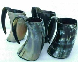 Vintage Beer Horn Mug Drinking Mug Wine Cup Tankard Natural Horn Mug Set... - $343.00