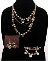 1xPremier Designs &quot;Coastal&quot; Necklace, Bracelet, Earrings Set shell, faux... - $18.32