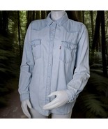 Levi&#39;s Red Tab Pearl Snap Western Shirt Womens L Light Blue Denim Long S... - £18.93 GBP