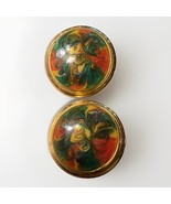 Vintage Round Button Earrings Gold Tone Colorful Abstract Faces Statement - $19.18 CAD