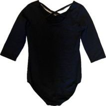 Danskin Now Girls Dance Leotard Size L (10-12) Black 3/4 Sleeve Crisscross Back - £9.30 GBP