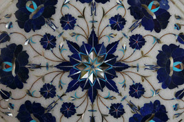 12&quot; White Marble Coffee Table Top Lapis Lazuli Semi Precious Italian Home Decor - £254.41 GBP