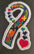Autism Awareness Ribbon &amp; Heart - Iron On Patch       10774 - $9.75