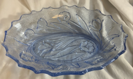 Vintage Oval Blue Glass Embossed Tulip Bowl 12”x 8” - £11.17 GBP