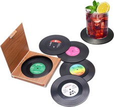 Set Of 6 Cute Retro Vinyl Coasters - Funny Record Decoration Disk Furniture - - £23.88 GBP