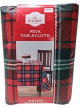 Tablecloth 60 x 84&quot; Rectangle Buffalo Plaid Check Red and Black PEVA Vin... - £8.58 GBP