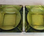 1970s  Square Green Glass Ashtray 4-5/8 in 4 Slot Set of 2 Mid Century R... - $19.75
