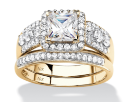 Princess Cut Halo Cz Wedding Bridal 2 Piece Ring Set 10K Yellow Gold 6 7 8 9 10 - £882.01 GBP
