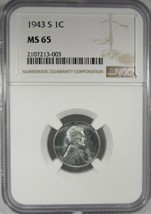1943-S NGC MS65 Steel Wheat Cent Certified Coin AK27 - £28.08 GBP