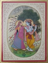 Lord Krishna Radha Raas Painting Handmade Miniature Artwork on Faux Ivor... - £117.18 GBP