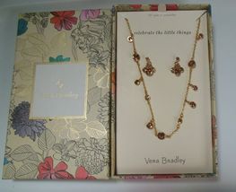 Vera Bradley Gold-tone Purple Necklace &amp; Earring Set Celebrate The Littl... - $24.50